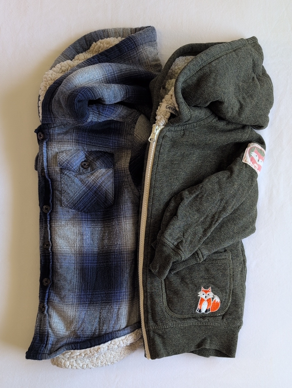 George Toddler Boys Sherpa-Lined Hoodie & Plaid Shacket Jacket Duo 2pc Lot 4T/XS